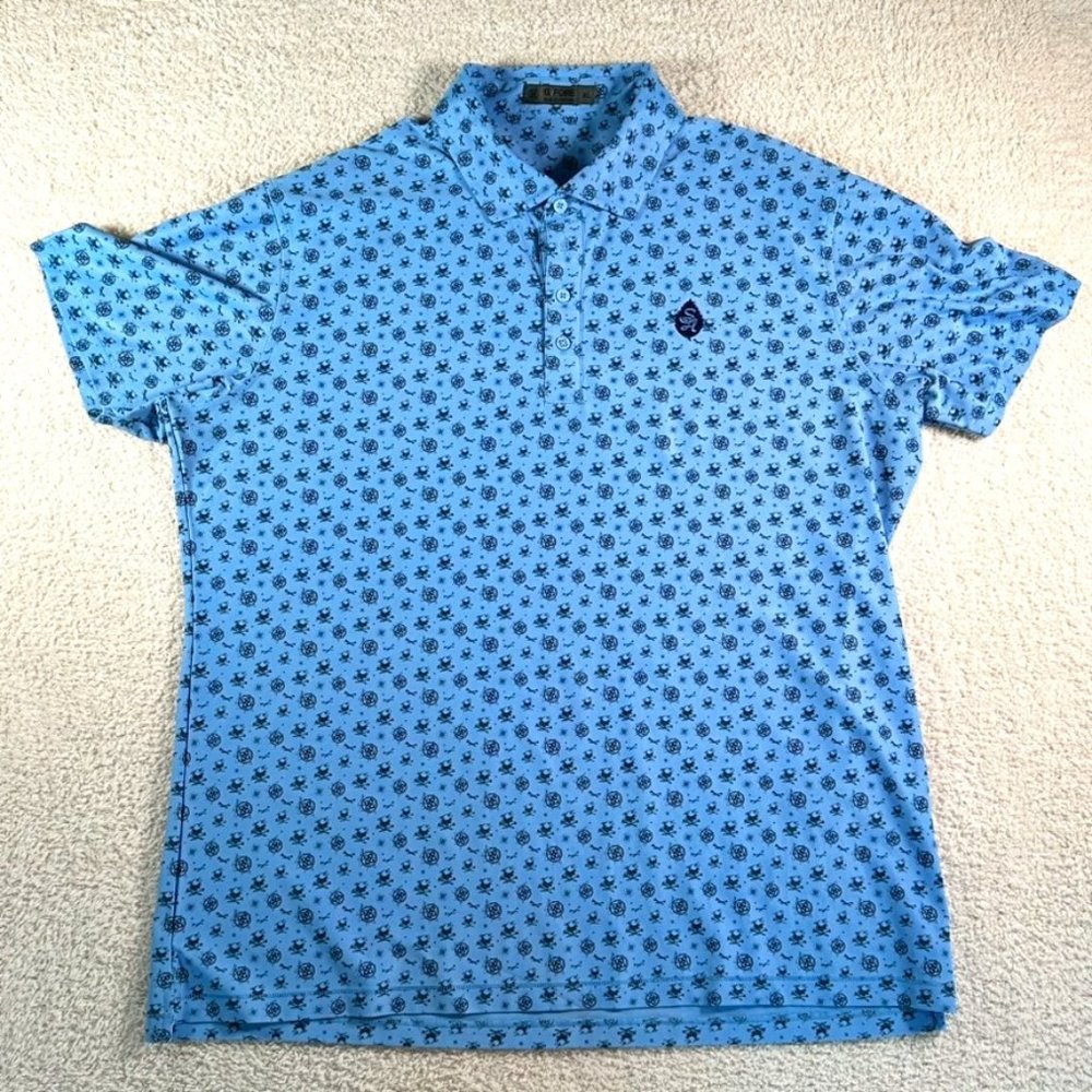 G Fore Mens RGB Tech Jersey Polo Shirt Short Sleeve Blue AOP Golf Size XL Preppy